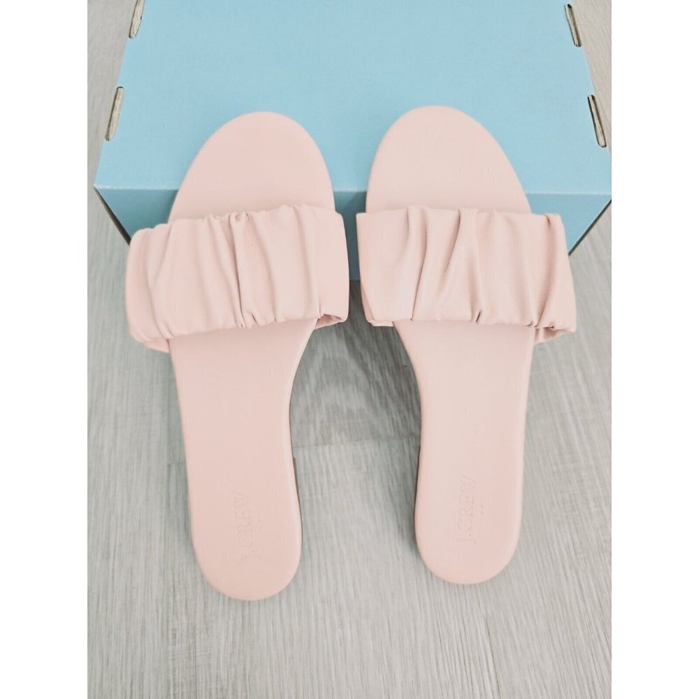 J Crew Menorca Scrunchie Strap Blush Pink Leather Slip On Slides Sandals 8.5